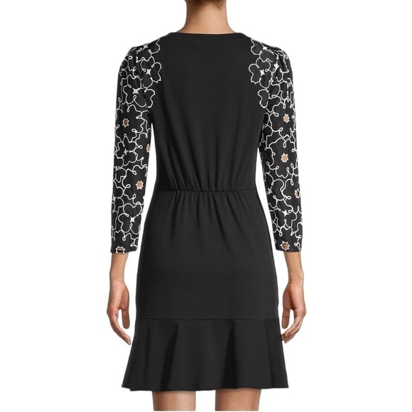 Rebecca Taylor Embroidered Tai Floral‎ 10 Black Mini Silk Cotton Dress - Picture 7 of 14